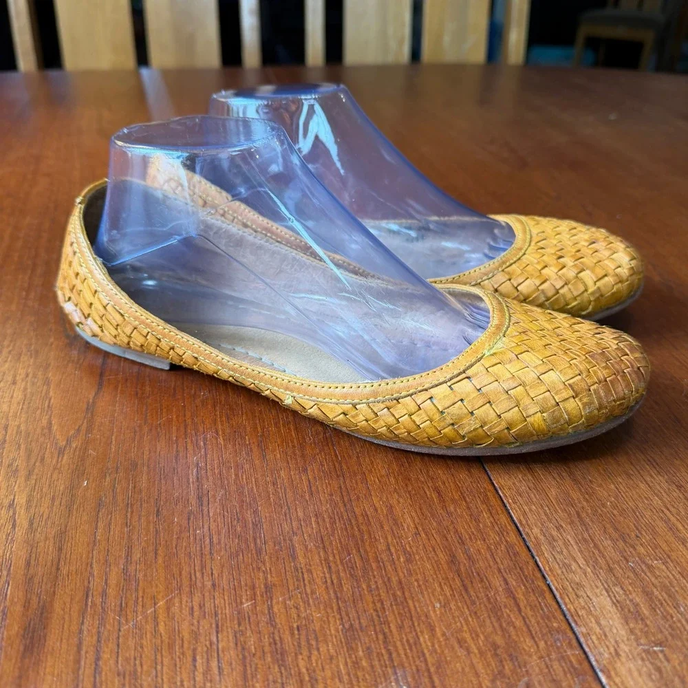 Frye Regina Woven Leather Ballet Flats Mustard Yellow 72090 W Sz 10 Boho Artisan